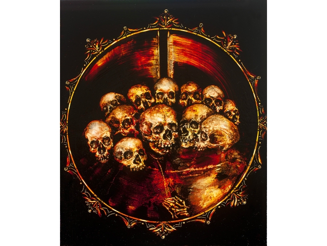 TERRY TAYLOR % 'Judas - The Hit List', 2013 <br/>Huile sur toile de lin / Oil on linen<br/>22 x 18,5 cm <br/>(8 5/8 x 7 1/4 in.)