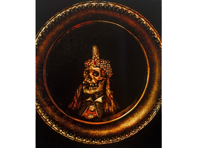 TERRY TAYLOR % 'Vlad the Impaler - The Hit List', 2012 <br/>Huile sur toile de lin / Oil on linen<br/>22 x 18,5 cm <br/>(8 5/8 x 7 1/4 in.)