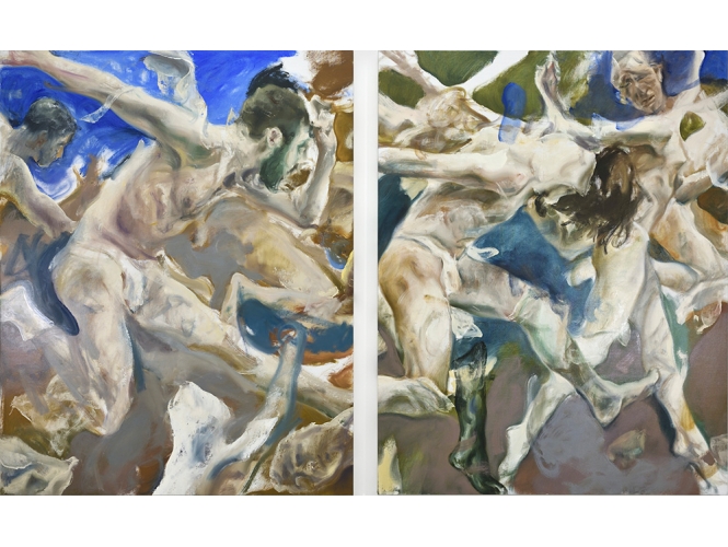Escape Veronel, 2023 % Huile sur toile / Oil on canvas, diptyque / diptych<br/>190 x 300 cm <br/>(74 3/4 x 118 1/8 in.)