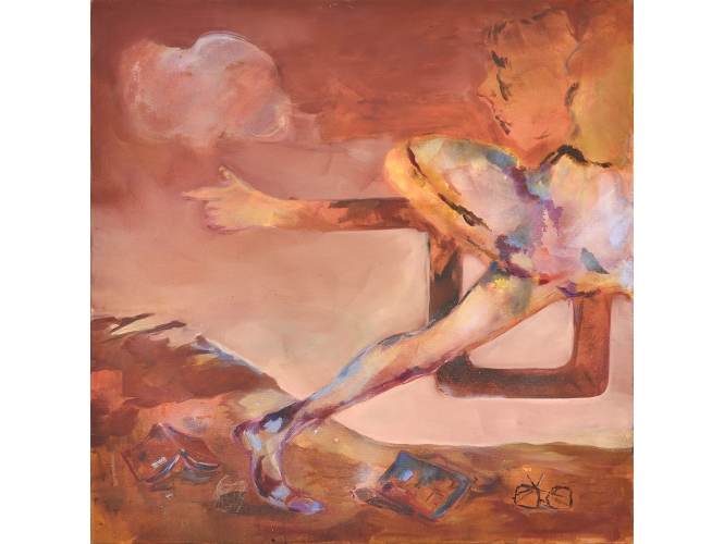 Les feux de l’été (en appelant l’avenir à revenir) II, 2023 % Acrylique et huile sur toile / Acrylic and oil on canvas<br/>100 x 100 cm <br/>(39 3/8 x 39 3/8 in.)<br/>Photo : Rebecca Fanuele<br/></br>