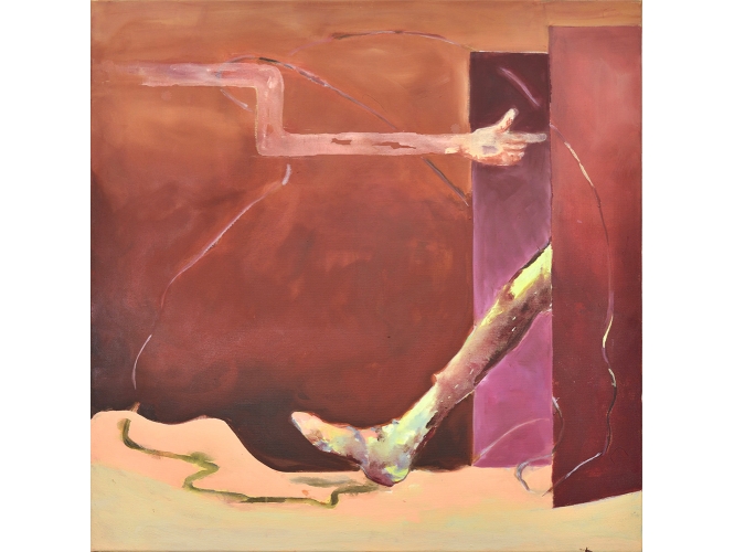 Les feux de l’été (en appelant l’avenir à revenir) I, 2023 % Acrylique et huile sur toile / Acrylic and oil on canvas<br/>100 x 100 cm <br/>(39 3/8 x 39 3/8 in.)<br/>Photo : Rebecca Fanuele<br/></br>