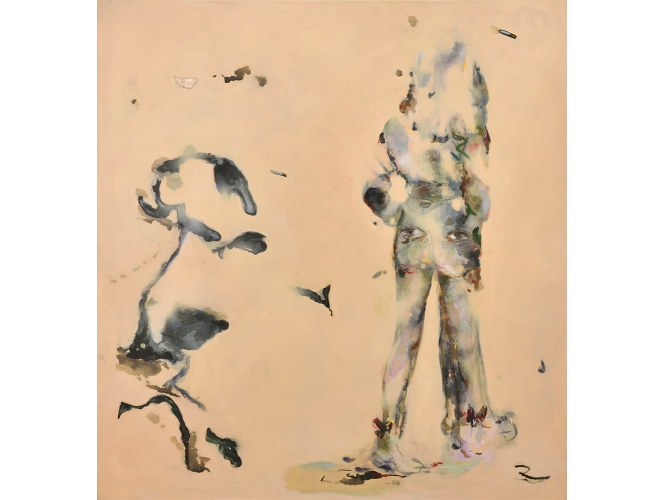 Même pas passé (Light Incarnat), 2021 % Huile sur toile / Oil on canvas<br/>160 x 150 cm <br/>(63 x 59 in.)<br/></br>